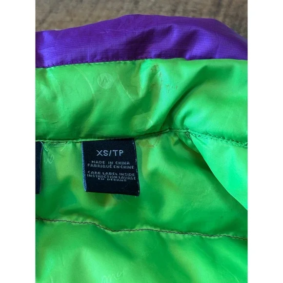 Marmot Womens 700 Fill Down Jena Jacket Purple Lime Green Lightweight Size XS - Picture 8 of 14